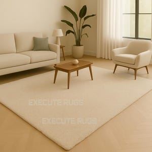 Hand Tufted Wool Area Rug: Solid Cream, Bedroom Living Room Rug
