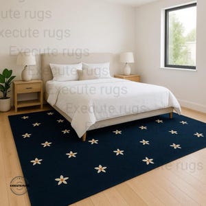 Hand Tufted Wool Rug: Midnight Blue Star Pattern, Handmade
