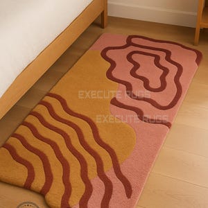 Modern Abstract Pink & Mustard Rug | Hand Tufted Wool Area Rugs | Handmade Irregular Shape Rug For Kids Room, Lobby, Kitchen , Bedroom Rugs