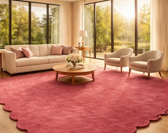 Hand Tufted Wool Scalloped Rug | Mauve Modern Area Carpet (Custom Sizes)