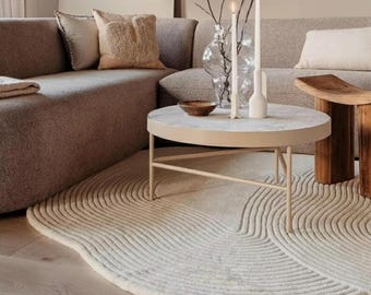 Hand-Tufted Cream Wool Rug | Modern Irregular Shape, Custom Sizes