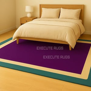 Hand-Tufted Wool Rug: Deep Purple, Teal & Cream - Modern Accent Rug