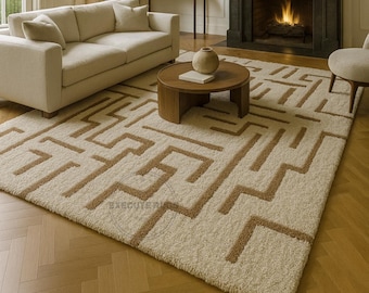 Hand Tufted Wool Rug: Modern Minimalist Geometric Design