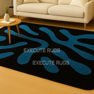 Hand-Tufted Wool Area Rug: Black & Teal Abstract, Contemporary Design