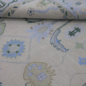 Hand Knotted Wool Oushak Rug: Cream Turkish Area Rug