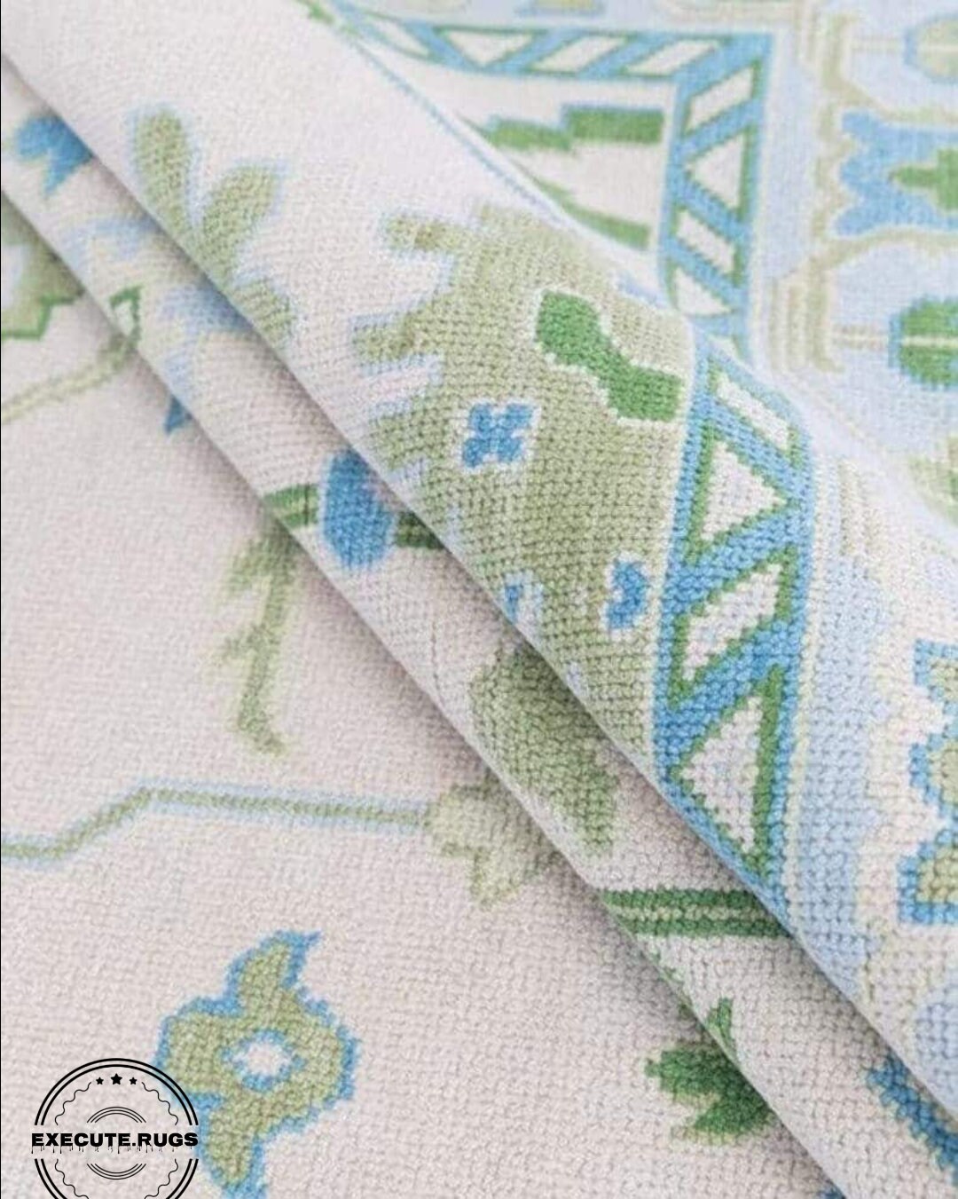 Handmade 9x12 Modern Oushak Rug With Sea Blue Border Olive Green Accent