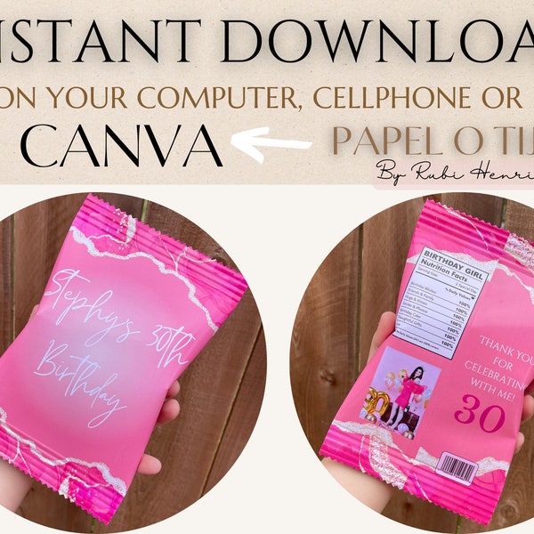 HOT PINK CHIPBAGS instant download | dirty thirty chip bags | sweet 16 chip bags| party favors for her| pink lovers
