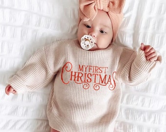 My First Christmas Baby Sweater Unisex, Girl or Boy Christmas Outfit, Unique Knitted Sweatshirt, Newborn & Toddler Winter Shirt Long Sleeve