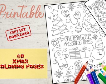Libro para colorear navideño / 40 páginas divertidas para las fiestas, actividad para niños (PDF)