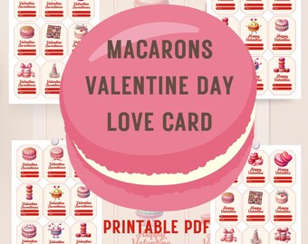 Tarjetas de San Valentín con macarrones / Pegatinas y tarjetas de deseos imprimibles (Descarga PDF)