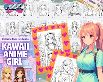 Página para colorear de una chica de anime kawaii para adultos (PDF)