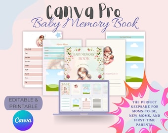 Libro de recuerdos del bebé editable / Hitos del primer año (Canva Pro, descarga digital)
