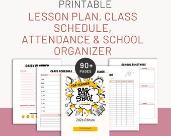 Planificador docente 2026 imprimible y digital / Planificador académico para docentes / Planes de lecciones, asistencia, horario de clases y organizador escolar