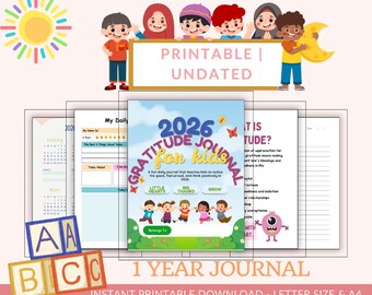 Diario de gratitud para niños 2026 / Seguimiento del estado de ánimo imprimible (PDF)