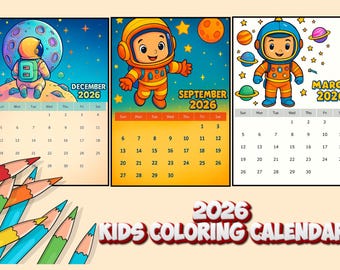Calendario infantil para colorear 2026 / Tema espacial (PDF)