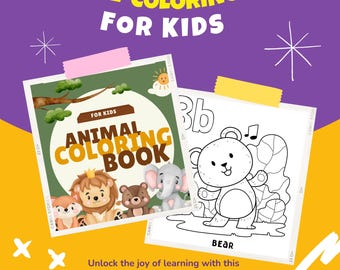 Libro para colorear de animales de la A a la Z para niños / Imprimible divertido y educativo / Páginas para colorear de animales lindos /