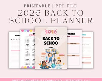 Planificador de regreso a clases 2026 para niños: Organizador diario y semanal imprimible (patrón PDF)