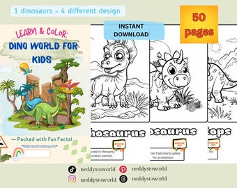 Dinosaur Coloring Book for Kids & Adults: 50 Printable Dino Pages (Instant Download)