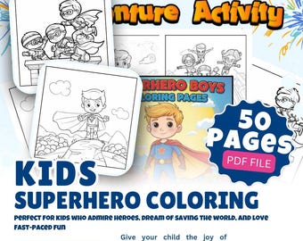 Libro para colorear de superhéroes / 50 páginas de aventuras heroicas (descarga digital)