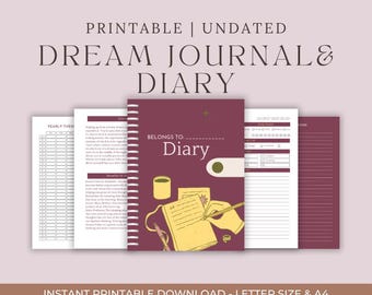 Diario de sueños y diario imprimible y digital, rastreador de sueño guiado, cuaderno de atención plena para el autodescubrimiento.