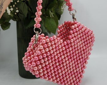 Beaded bag, beaded bag, beaded bag, fashion bag, women's bag, handmade bag, bag with pearls, heart bag