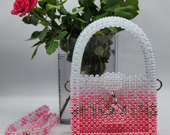Bead bag, beaded bag, beads bag, fashion bag, women's bag, handmade bag, bag,  present,pink bag