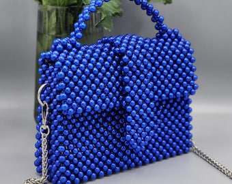 Bead, bead bag, beaded bag, fashion bag, women's bag, handmade bag, bag with pearls, handcraft bag,blue bag,