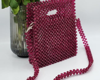 Sac en perles, sac en perles, sac tendance, sac pour femme, sac fait main, sac en perles, sac artisanal, sac marsala, sac couleur bordeaux