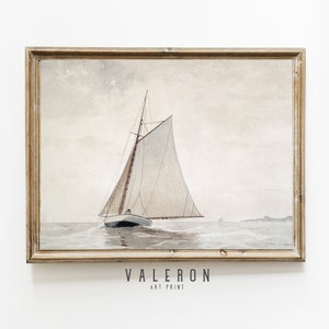 Vintage Sailboat Printable Art | Nautical Coastal Decor | Marine Wall Art Digital Download | Nautical Sailboat Art Printable #164