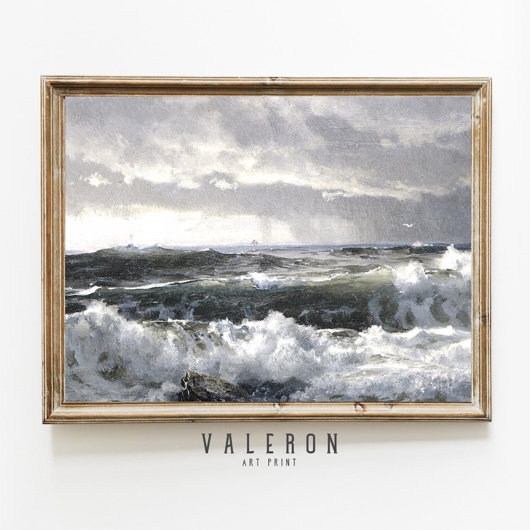 Surf on Rocks Digital Print - Vintage Coastal Art - Printable Seascape ...