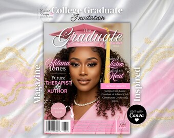 Gepersonaliseerde College Grad tijdschriftomslag afstudeeraankondiging digitale download Senior portret sjabloon Canva bewerkbare klasse van 2025