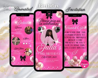 Digital Birthday Dinner Invitation, Birthday Dinner, Pink Glam Digital Birthday Party Invite, Editable Birthday Template, Birthday Party