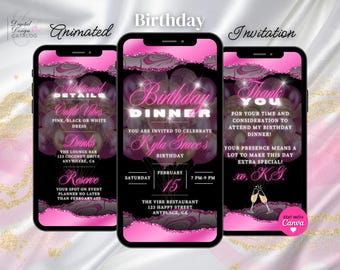 Digital Birthday Dinner Invitation, Birthday Dinner, Pink Digital Birthday Party Invite, Editable Birthday Template, Evite, Birthday Party