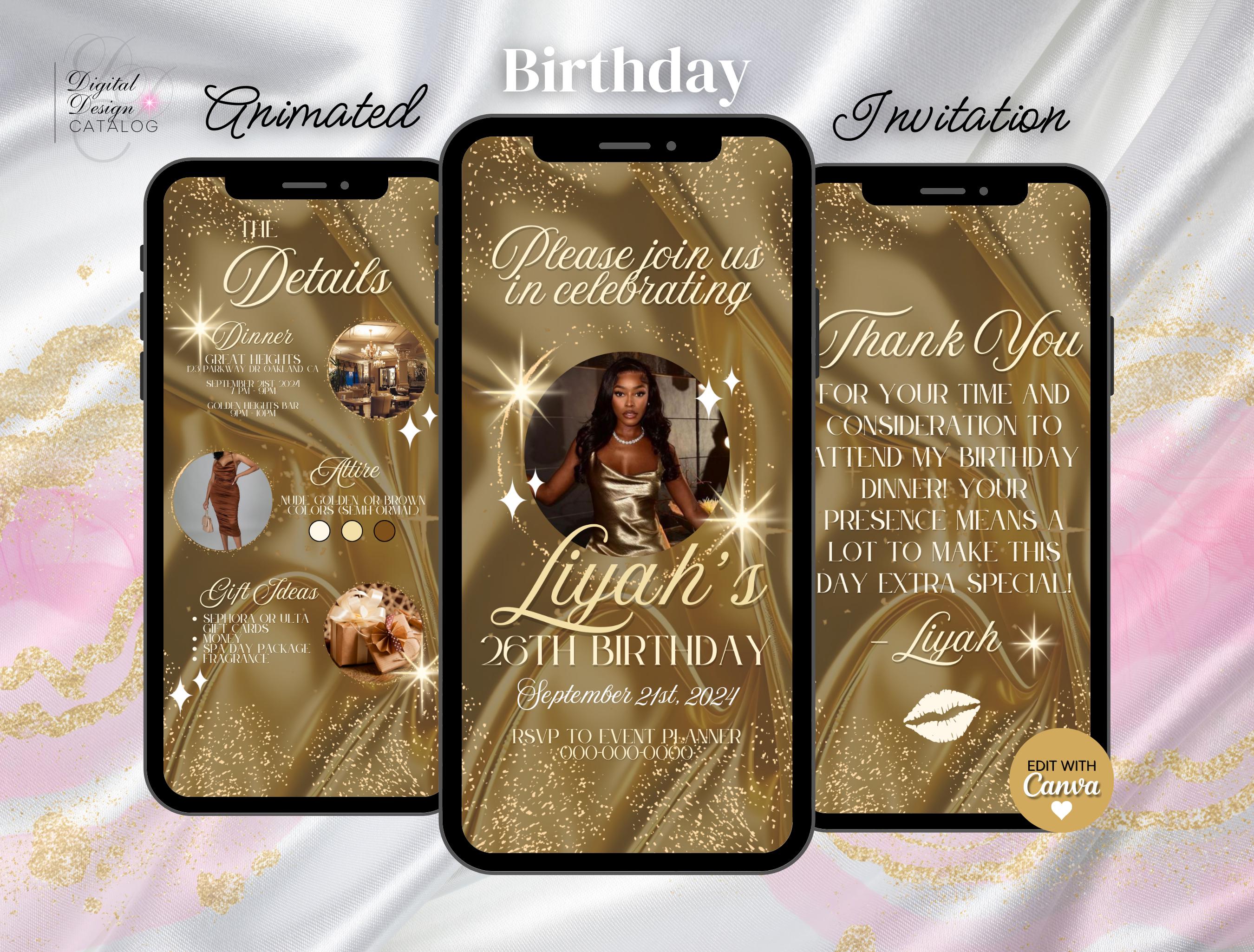 Digital Birthday Dinner Invitation, Birthday Dinner, Gold Digital Birthday Party Invite, Editable Birthday Template, Evite, Birthday Party