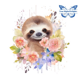 Cute Watercolor Sloth Clipart, Baby Animals, Baby Sloth PNG Clip Art, Baby Shower Decor, Nursery Decor, Kid’s birthday, Commercial Use