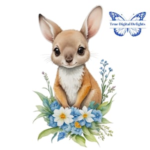 Joli bébé kangourou aquarelle PNG Clipart. Images clipart imprimables animaux australiens pour sublimation, coupe difficile, journal indésirable. Utilisation commerciale.
