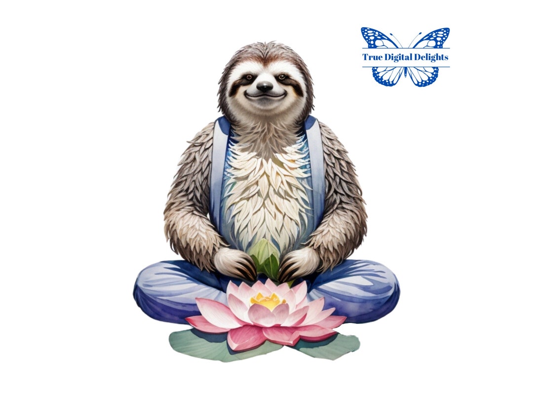 Watercolor Yogi Sloth PNG Clipart. Funny Meditating Spiritual - Etsy