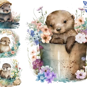 9 Watercolor Otter Clipart. Baby Animals Clip Art. Baby Shower & Nursery Decor. Kids Birthday, Animal Lover PNGs. Printable Otter Images.