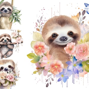 10 Cute Watercolor Sloth Clipart. Baby Animals, Baby Sloth PNG. Baby Shower/Nursery Decor. Printable, Fussy Cut, Sublimation, Commercial Use