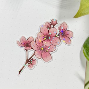 Kirschblütenzweig Sticker glitzernd – Vinylsticker Sakura – Kawaii Aufkleber Glitzer – Japanischer Sticker – Deko für Laptop, Handy, Journal