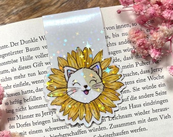 Magnetisches Lesezeichen Glitzer, Katze, Kawaii, Kätzchen, Sonnenblume, Leseliebhaber, Buchliebhaber, Bullet Journal, Planer, Buch Zubehör