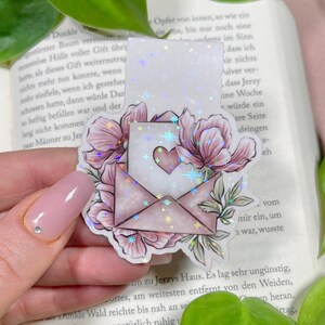 Magnetische Lesezeichen Glitzer Blumen Motive, Liebe, Brief, rosa Blumen Illustration, Leseliebhaber, Frühling, Geschenke für Buchliebhaber