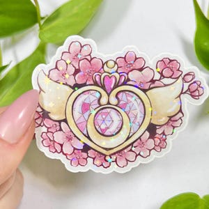 Glitzer holo Sticker, Anime Manga Brosche, Japan, Kirschblüten, Sakura, Prinzessin, Laptop, Aufkleber, Bullet Journal, Planner, Kalender
