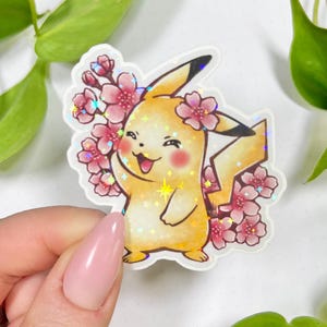 Glitzer holo Sticker, Anime Manga Tiere, Sakura, Kawaii, Japan, Kirschblüten, Blitz, Laptop, Aufkleber, Bullet Journal, Planner, Kalender