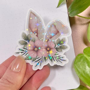 Glitzer Sticker Hasenohren Frühling, Ostern, Osterhase, Vintage Design, Blumen, Laptop Aufkleber, Bullet Journal, Planner, Vinyl, Bujo