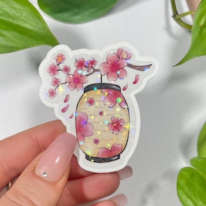 Glitzer Sticker Holo japanische Laterne mit Kirschblüten, Sakura, Kawaii, Japan Aufkleber, Japan Fans, Laptop, Sticker für Bullet Journal,