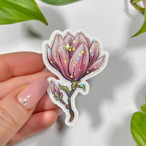 Glitzer Sticker Vintage Magnolie, Frühling, Sommer,Blumen Sticker, Holo Sticker, Japan, Laptop, Bullet Journal, Planner, Scrapbook, Kalender
