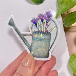 Sticker Glitzer Krokusse, Frühling, Ostern, Vintage Design, Blumen, Laptop Aufkleber, Bullet Journal, Planner, Floral, Bujo, Vinyl Sticker