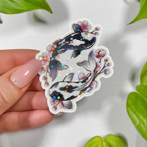 Glitzer holo Sticker, Japan, Kirschblüten, Koi Fische, Yin und Yang, japanischer Koi, Laptop, Aufkleber, Bullet Journal, Planner, Kalender