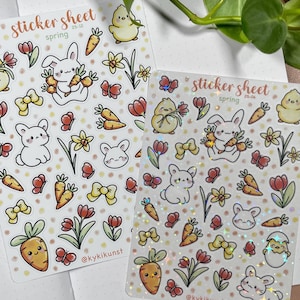 Stickerbogen Ostern Glitzer matt holo, Kawaii Hase, Küken, Papieraufkleber, Frühling, Sommer, Laptop, Aufkleber Bullet Journal, Planner,Bujo